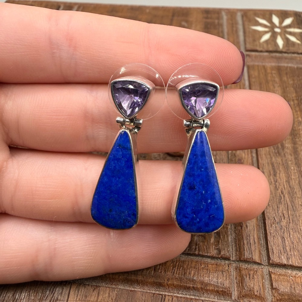 Acleoni Earrings Blue Lapis Lazuli Amethyst Sterling Silver 925 Christmas Gift